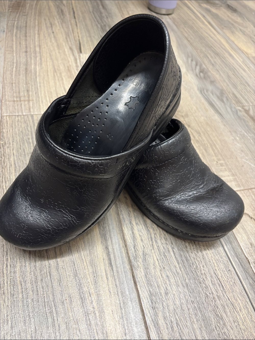Dansko Black Embossed Leather Clogs